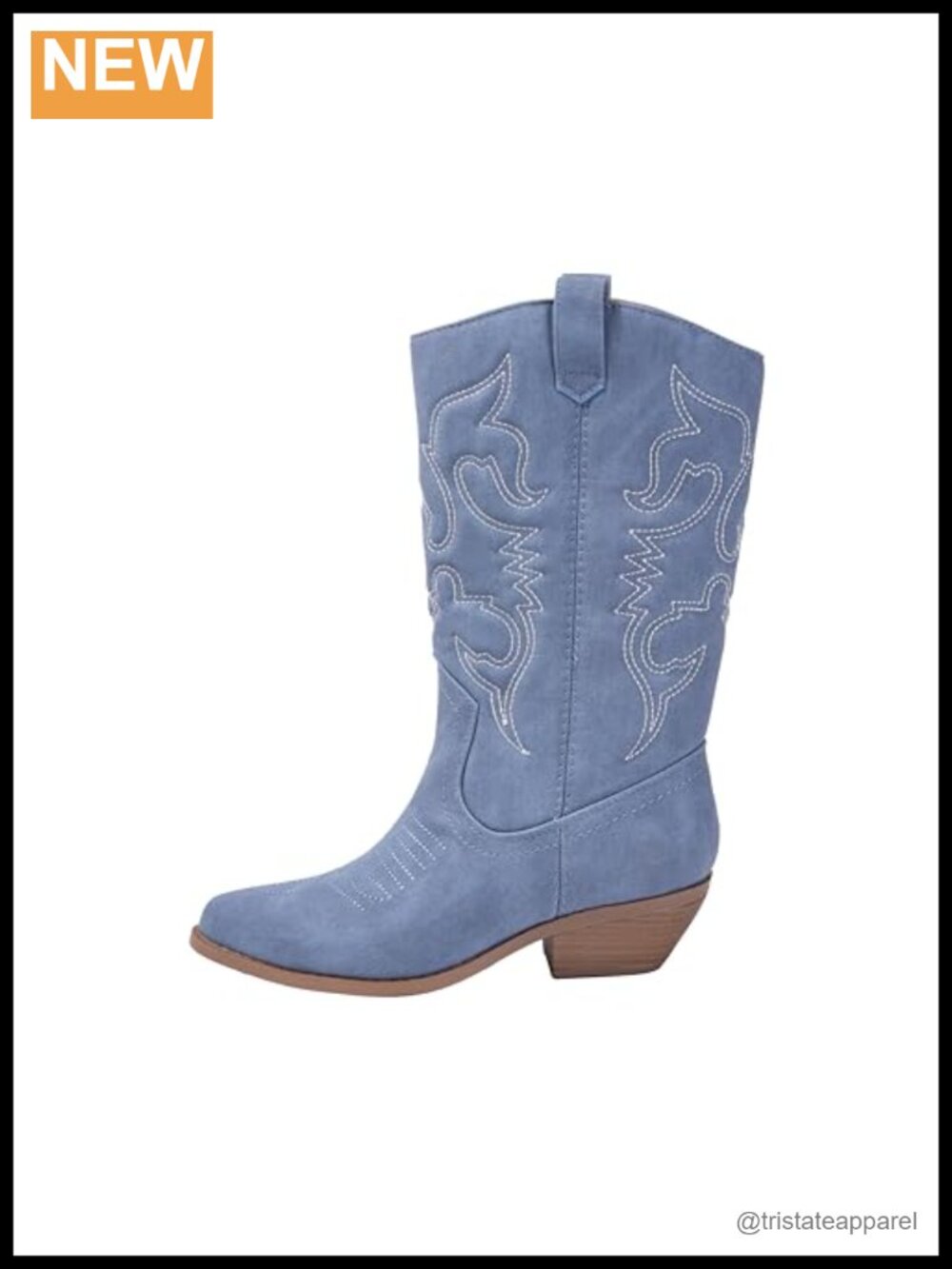 Western Mid-Calf Cowboy Boots for Women Block Heel Pull-On